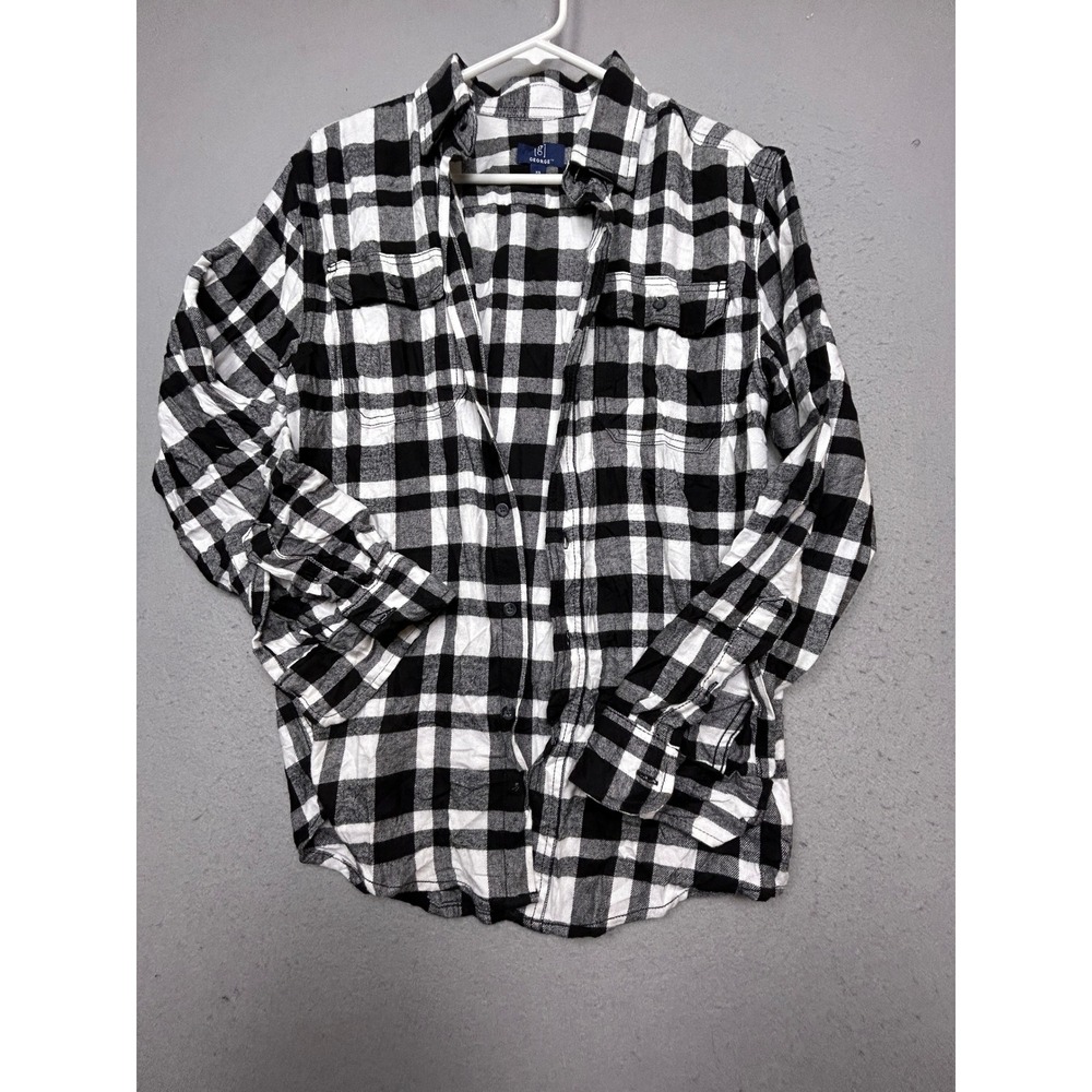 George Button Down Shirt Cotton Viscose Black White Plaid XS Mens